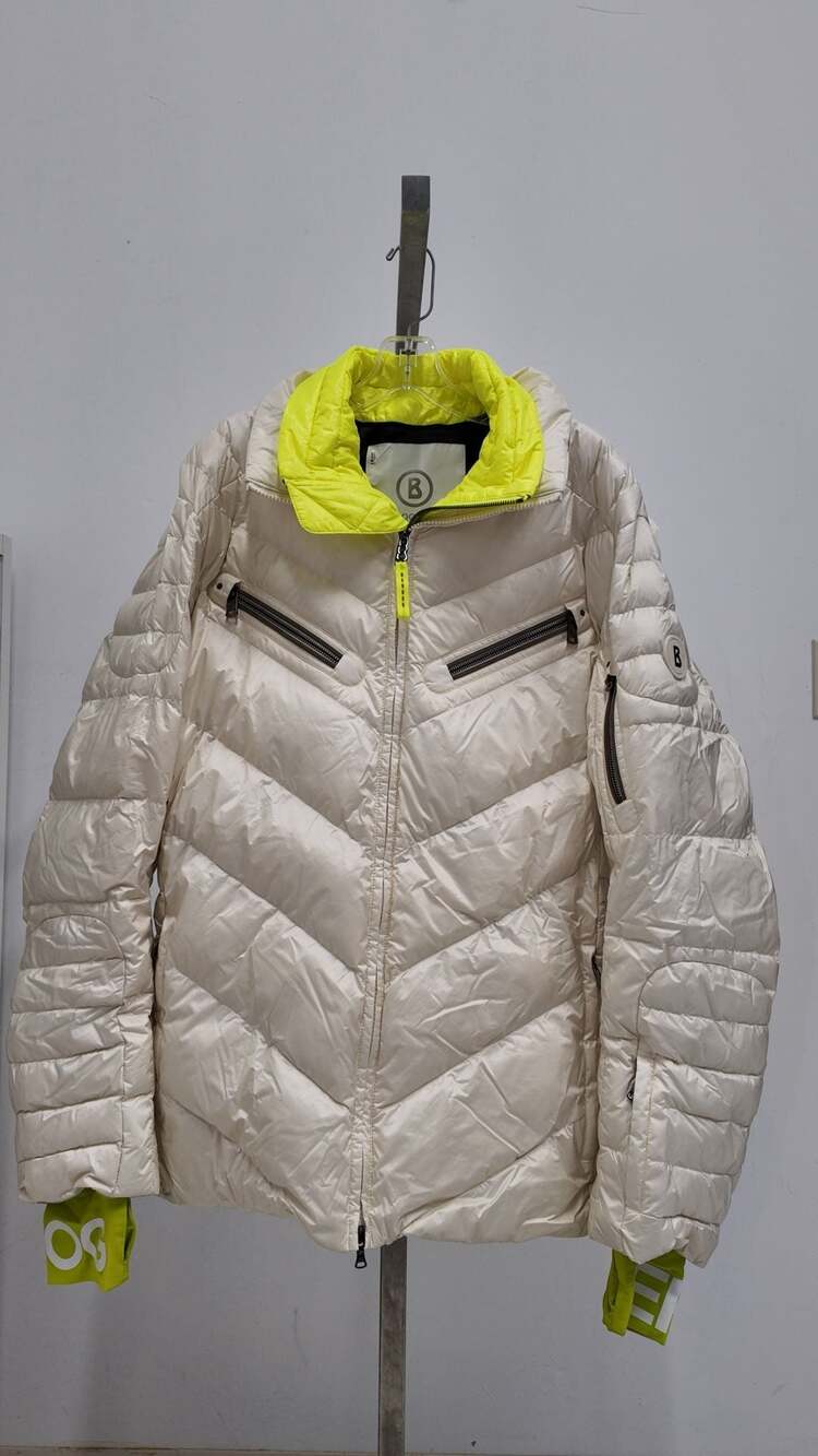 Bogner Men's Down Quilted Ski Jacket - Cream with Neon Accents (Size L)
